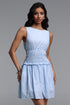 Yamaly Chic Cinched Round Neck Sleeveless Plaid Woven Mini Dress