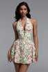 Nicole Sexy Cinched V Neck Sleeveless Floral Print Woven Green Mini Dress