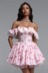 Resber Resort Flowy Off Shoulder Lace Detailing Floral Print Woven Mini Dress
