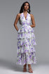 Lala Resort Flowy Sleeveless Ruffle Floral Print Chiffon Maxi Dress