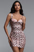 Twyla Sexy Contour Sleeveless Lace Detailing Leopard Print Knit Mini Dress