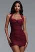 Roseau Sexy Contour Sleeveless Ruched Mesh Mini Dress