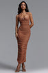 Eiffel Sexy Contour Sleeveless Ruched Mesh Maxi Dress