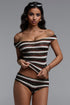 Sliye Sexy Contour Off Shoulder Stripe Knit Top And Shorts Two Piece Set