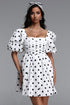 Kaitlyn Classic Tailored Puff Sleeve Polka Dot Ruched Woven Mini Dress