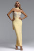 Dierea Glamorous Contour Strapless Pearl Bandage Yellow Maxi Dress
