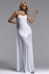 Zenobia Classic Contour Strapless Rhinestone Bandage Mesh White Maxi Dress