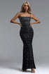 Emta Chic Contour Crystal Mesh Black Maxi Dress