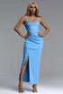 Luysa Glamorous Tailored Rhinestone Pleated Bandage Maxi Dress