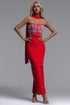 Dierea Glamorous Contour Strapless Pearl Bandage Red Maxi Dress