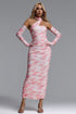 Lara Chic Contour Strapless Ruched Floral Print Mesh Maxi Dress