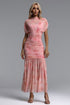 Vocca Romantic Contour Ruched Floral Print Sheer Pink Maxi Dress