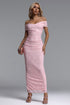 Edyta Romantic Contour Off Shoulder Ruched Floral Lace Maxi Dress