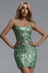 Izara Romantic Contour Square Neck Sequin Mini Dress