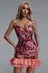 Olpa Chic Contour Tiered Ruffle Floral Sequin Pink Mini Dress