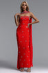 Marina Glamorous Contour Strapless Rhinestone Red Bandage Maxi Dress