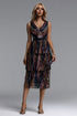 Lorelie Chic Flowy V Neck Multi Stripe Tiered Ruffle Sequin Maxi Dress