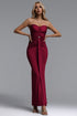Verde Chic Contour Strapless Ruched Knit Red Maxi Dress