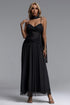 Matalin Classic Contour Ruched Mesh Black Maxi Dress