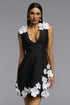 Taj Chic Contour Deep V Floral Contrast Bandage Black Mini Dress