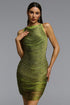 Kimala Chic Contour Sleeveless Fringe Bandage Green Midi Dress