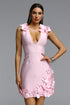 Taj Chic Contour Deep V Floral Bandage Pink Mini Dress