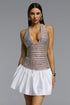 Sibyl Alluring Rhinestones Slim-Fit Halter-Neck Deep V-Neck Mini Dress