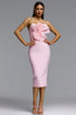 Rumi Romantic Contour Strapless Floral Bandage Midi Dress