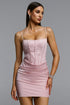 Slare Romantic Tailored Square Neck Pleated Lace Satin Mini Dress