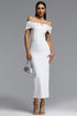 Tihila Elegant Contour Off Shoulder Rhinestone Bow Bandage Maxi Dress