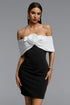 Ymmi Elegant Contour Off Shoulder Floral Contrast Mini Dress