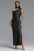 Faux Elegant Contour One Shoulder Crystal Bandage Maxi Dress