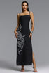 Querida Classic Contour Square Neck Crystal Bandage Maxi Dress