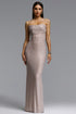 Millie Glamorous Contour Strapless Ruched Crystal Mesh Maxi Dress