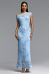 Lucretia Elegant Contour Off Shoulder Asymmetric Floral Lace Maxi Dress