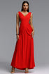 Kaia Chic Contour V Neck Metal Chain Pleated Maxi Dress
