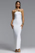 Riza Chic Contour Halter Rhinestone Bandage White Maxi Dress