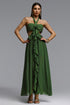 Tryphosa Elegant Flowy Halter Pleated Floral Maxi Dress