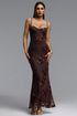 Klaria Elegant Contour Floral Lace Brown Maxi Dress
