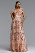 Ona Elegant Flowy V Neck Floral Applique Maxi Dress