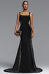 Kavaca Elegant Contour Square Neck Lace Velvet Maxi Dress