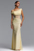 Selene Elegant Contour Off Shoulder Sheer Crystal Maxi Dress