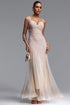 Vivian Romantic Contour V Neck Sequin Beige Maxi Dress