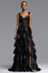Fanni Glamorous Tailored Tiered Ruffle Lace Applique Maxi Dress