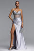 Reagan Glamorous Tailored Rhinestone Pleated Satin Maxi Dress