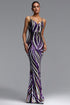 Sarna Chic Contour V Neck Sequin Stripe Maxi Dress