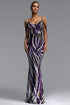 Gemma Chic Contour V Neck Sequin Stripe Purple Maxi Dress