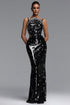 Lany Glamorous Tailored Cut Out Rhinestone Sequin Maxi Dress
