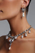 Elva Crystal Pearl Teardrop Tassel Choker Necklace