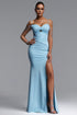 Suri Elegant Contour Cut Out Pleated Crystal Blue Maxi Dress